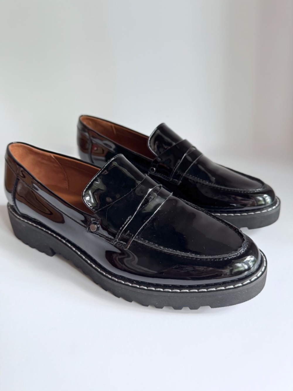 Franco Sarto Cassandra Black Patent Leather Penny Loafer Size 7.5